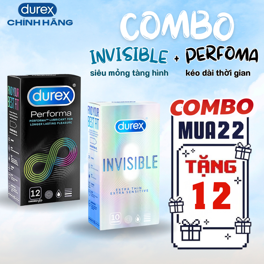 Combo 2 Hộp 22 Bao Cao Su Durex, Siêu Mỏng, Kéo Dài, Nhiều Gel. Durex Chính Hãng
