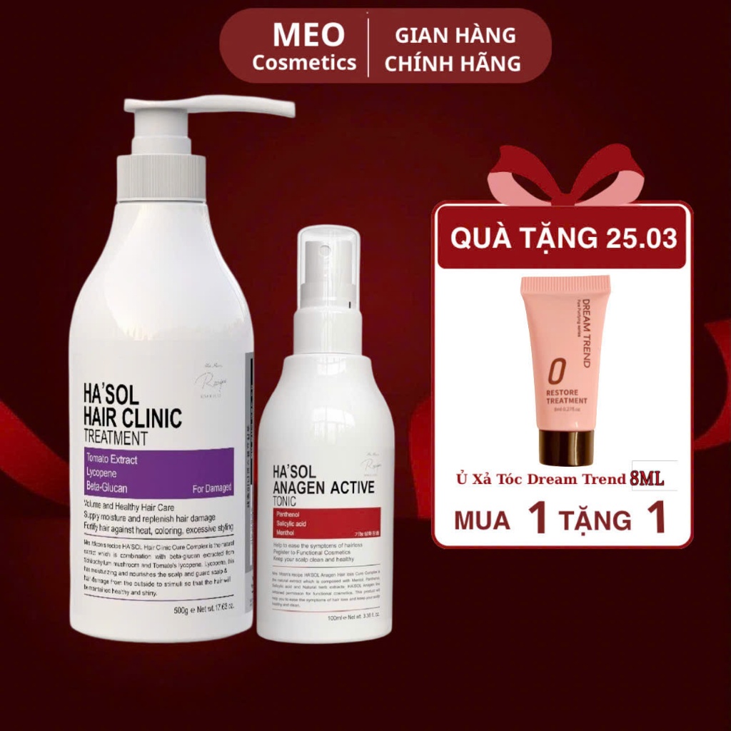 Combo Kem Ủ Tóc Ha'sol Hair Clinic Treatment 500g + Xịt Dưỡng Tóc Ha'sol Anagen Scalp Active Tonic 1