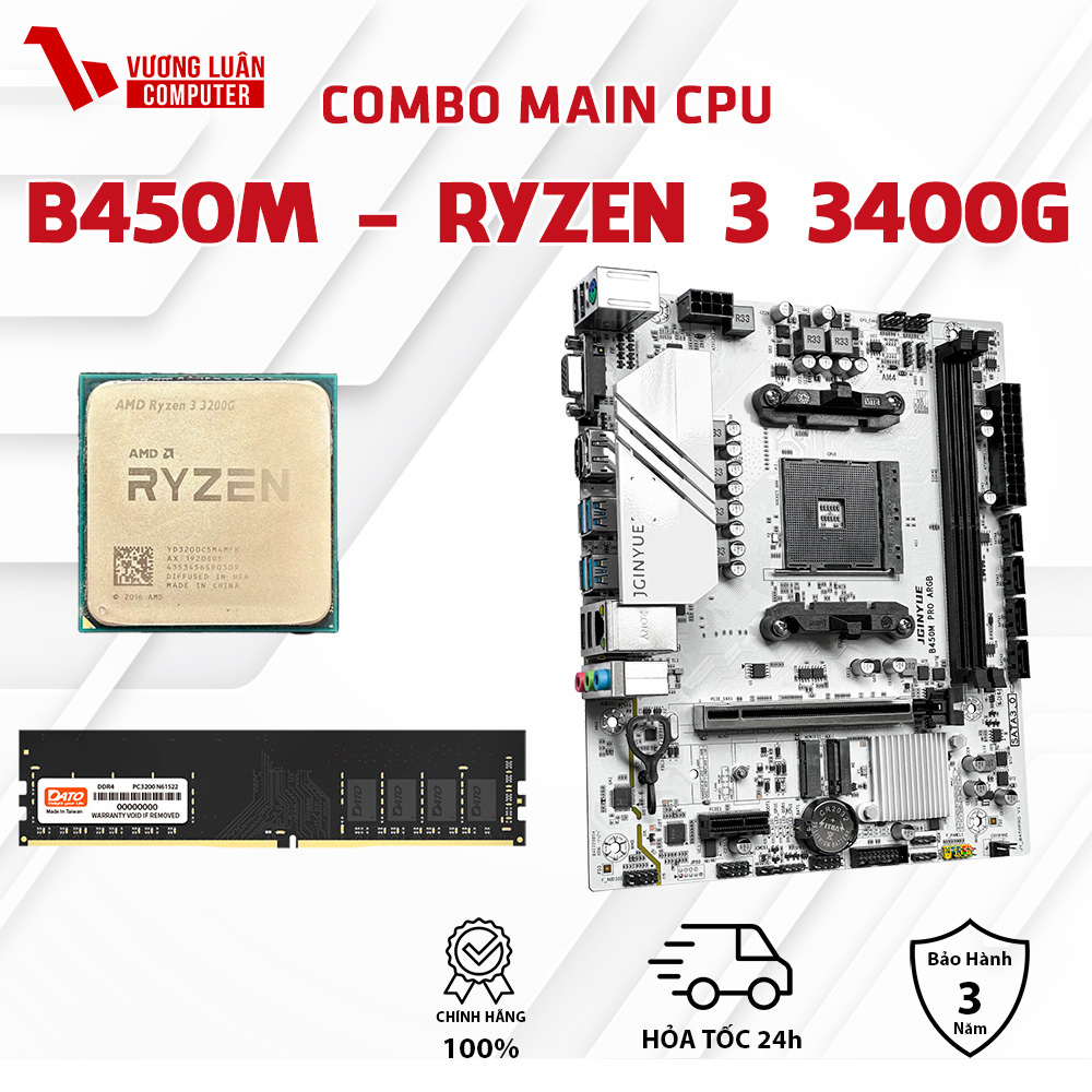 Bộ combo AMD AM4 JGINYUE B450M PRO ARGB - Ryzen 5 3400G - Ram 8G-16GB Tùy chọn Lắp sẵn