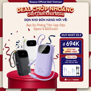 【Chứng chỉ 3C】Baseus Qpow3 Pin Dự Phòng 20000mAh/10000mAh PD22.5W Màn Số LED Cáp Kép Sạc Nhanh 2 Thiết Bị Nhỏ Gọn Bỏ Túi