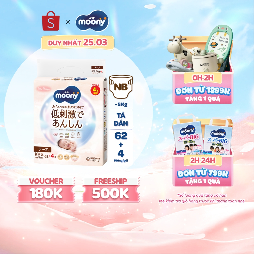 Tã dán Moony Dịu Nhẹ siêu cao cấp NB/S/M/L