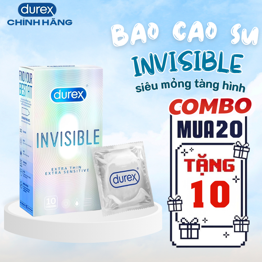 Bao cao su Durex Invisible siêu mỏng size 52mm, hộp 10 bao