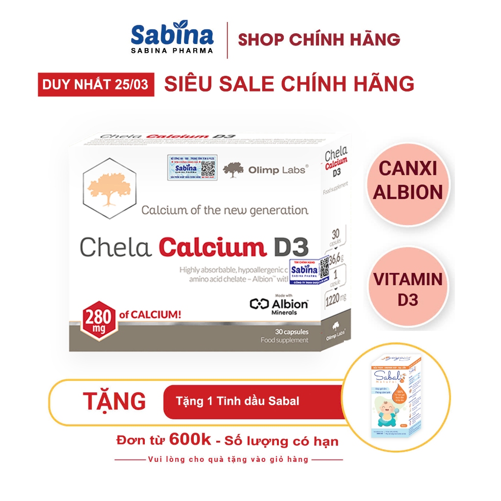 Canxi Chela Calcium D3-Thực phẩm bảo vệ sức khỏe hỗ trợ bổ sung canxi và D3 cho bà bầu, sau sinh 36.6g-Olimp Labs