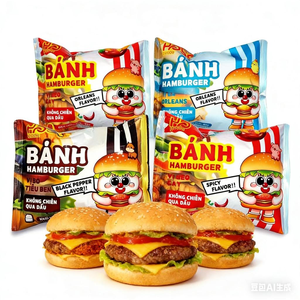 30 Bánh Hamburger ăn liền 3 vị Bò tiêu đen, Gà Orleans, Heo cay , Buổi sáng tiện lợi cho sức khoẻ , 