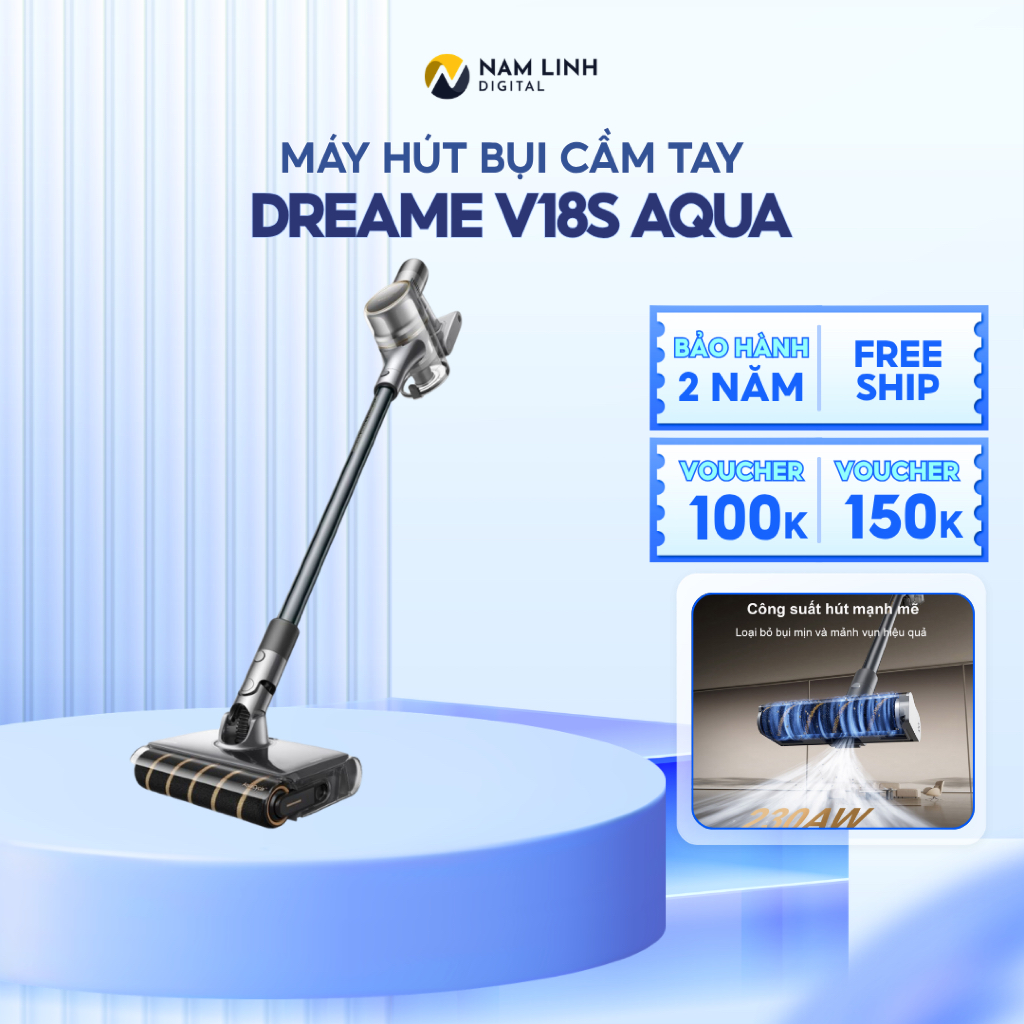 Máy hút bụi cầm tay không dây Dreame V18S Aqua, lực hút mạnh 34.500Pa