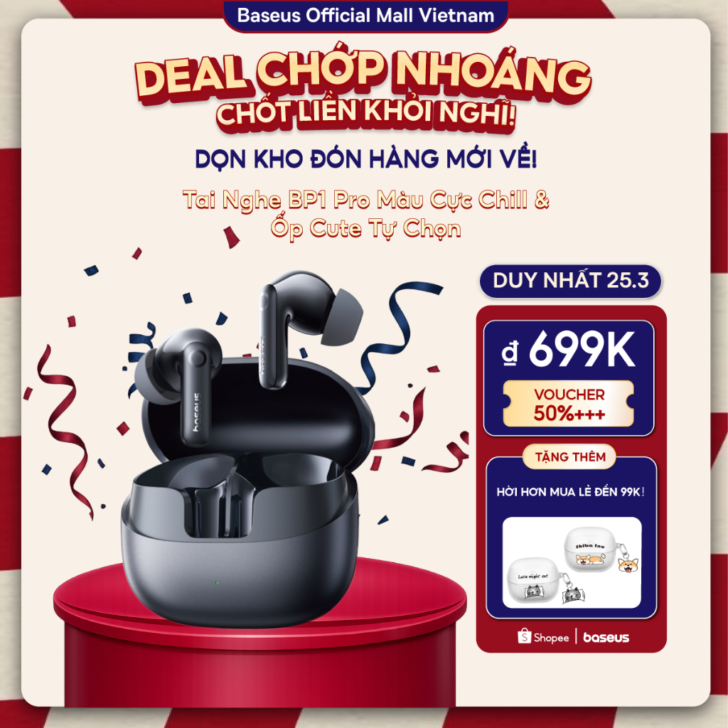 Tai Nghe Bluetooth Baseus BP1 Pro ANC -50dB Bass Tốt 55 Giờ Phát Nhạc Chống nước IPX55 Hi-Res