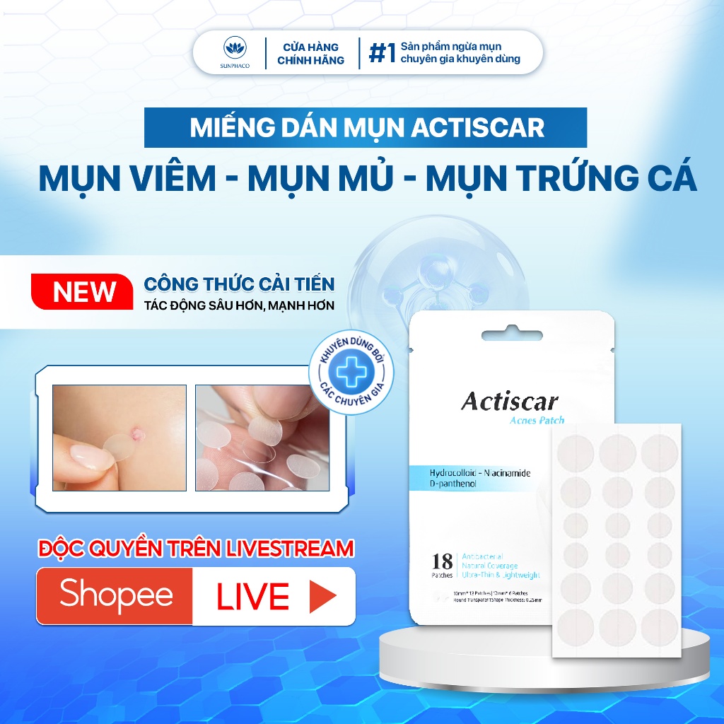 Miếng Dán Mụn Actiscar Acnes Patch Giúp Giảm Sưng Viêm, Kiểm Soát Bã Nhờn Và Mờ Thâm 18 Miếng