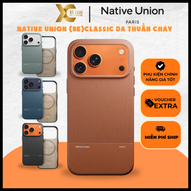 Ốp Native Union (Re)Classic Da Thuần Chay Chống Bám Bẩn Tích Hợp Sạc Từ Tính Chính Hãng cho iP 17 Pr