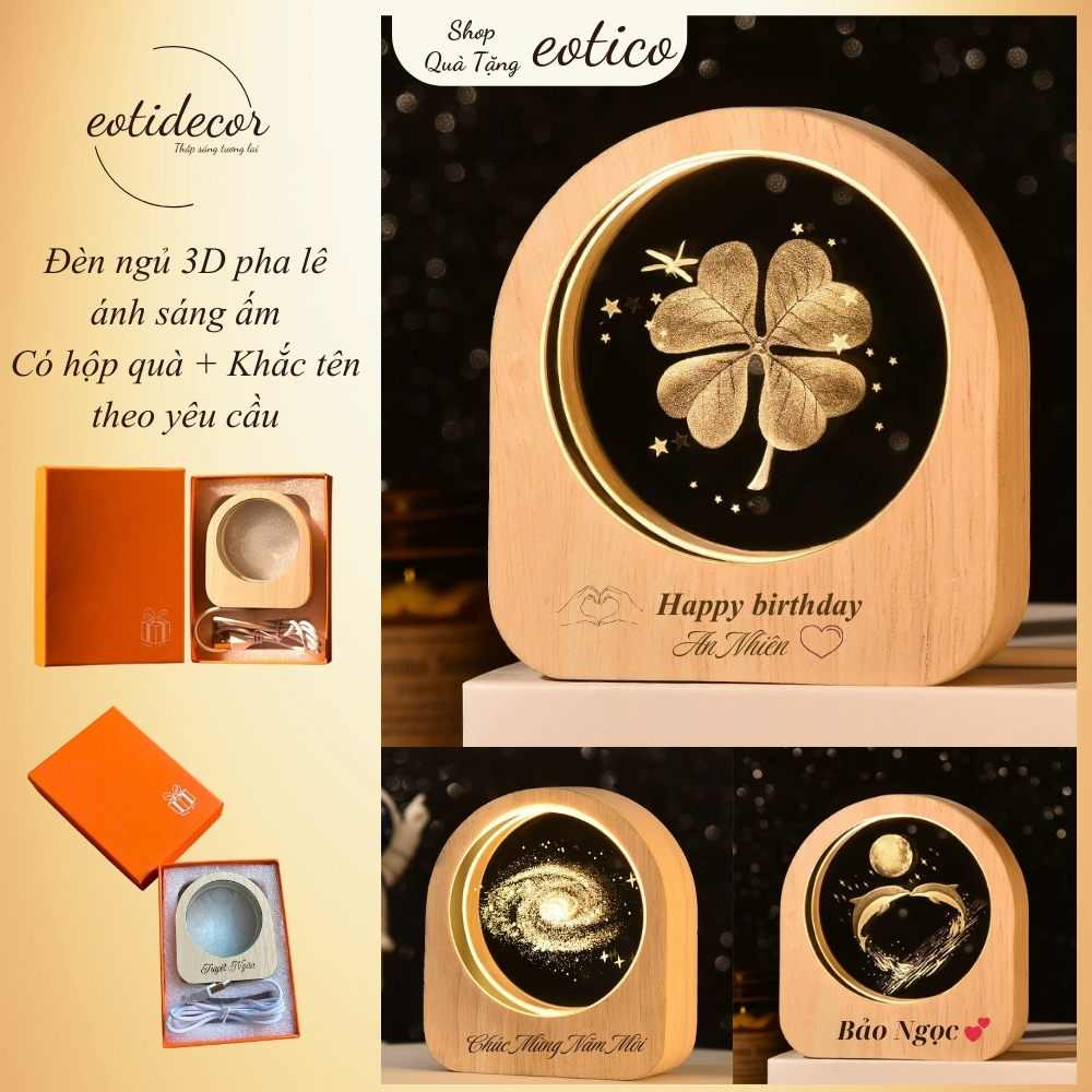 Đèn ngủ 3D - Đèn trang trí bàn làm việc, không gian phòng khách, làm quà tặng có sẵn hộp quà