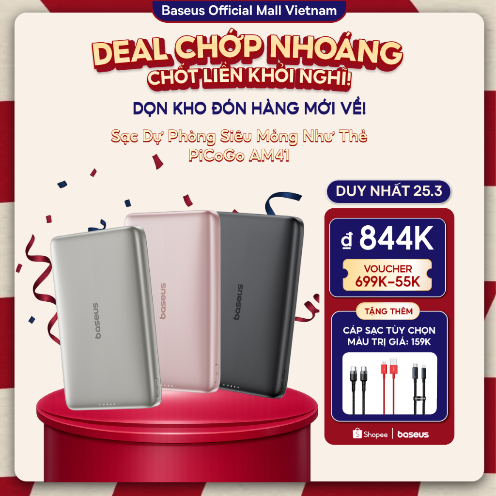 [Sạc Dự Phòng Siêu Mỏng Như Thẻ] Baseus PicoGo AM41 Titan Ultra-Slim Magnetic PowerBank 10000mAh 27W