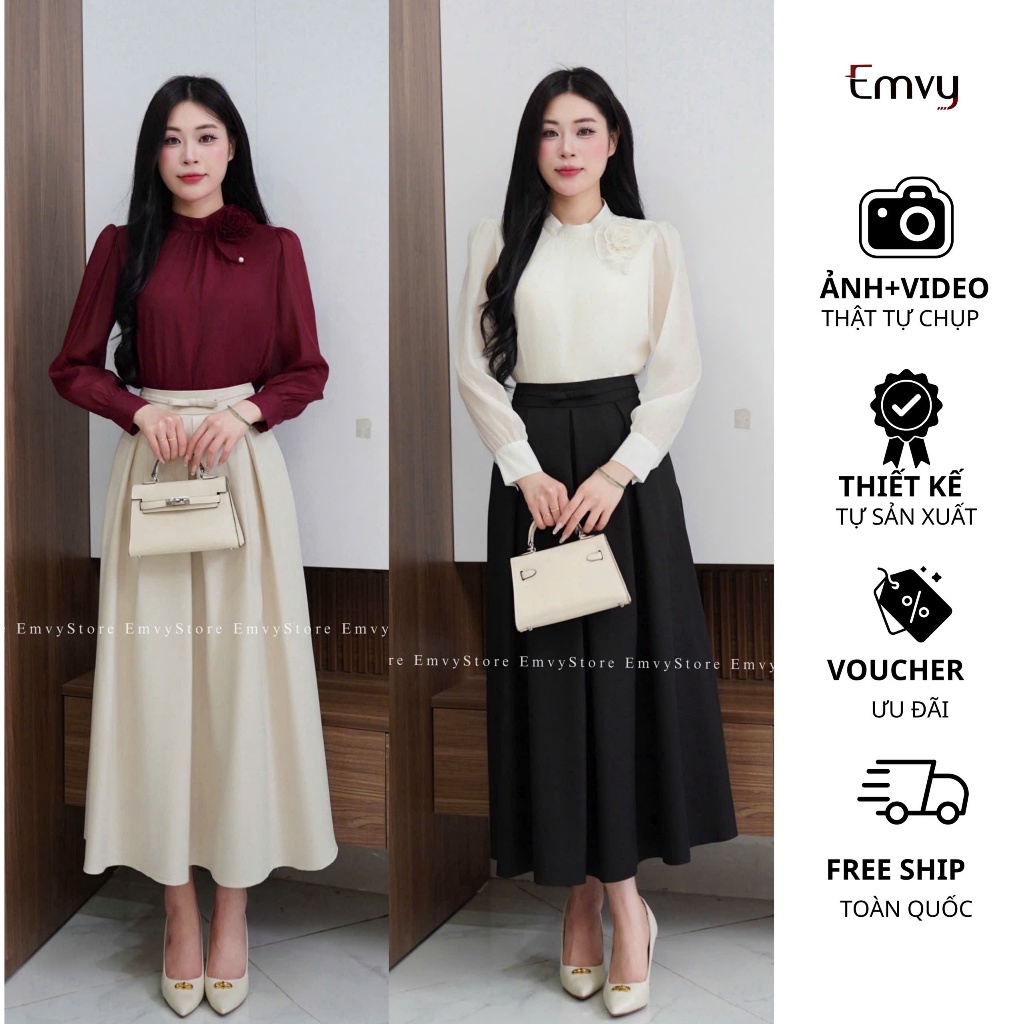 Áo sơ mi nữ lụa công sở, Áo sơ mi nữ kiểu công sở cao cấp Emvy Fashion H52