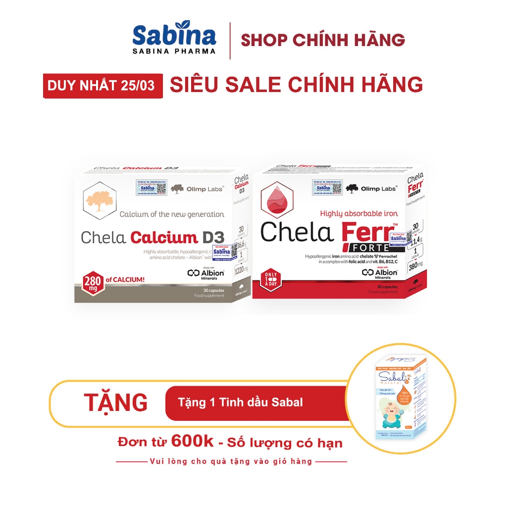 Cặp sắt Chela Ferr Forte và canxi Chela-Calcium D3 dạng Chelate Albion -Thực phẩm bảo vệ sức khoẻ cho bà bầu và sau sinh