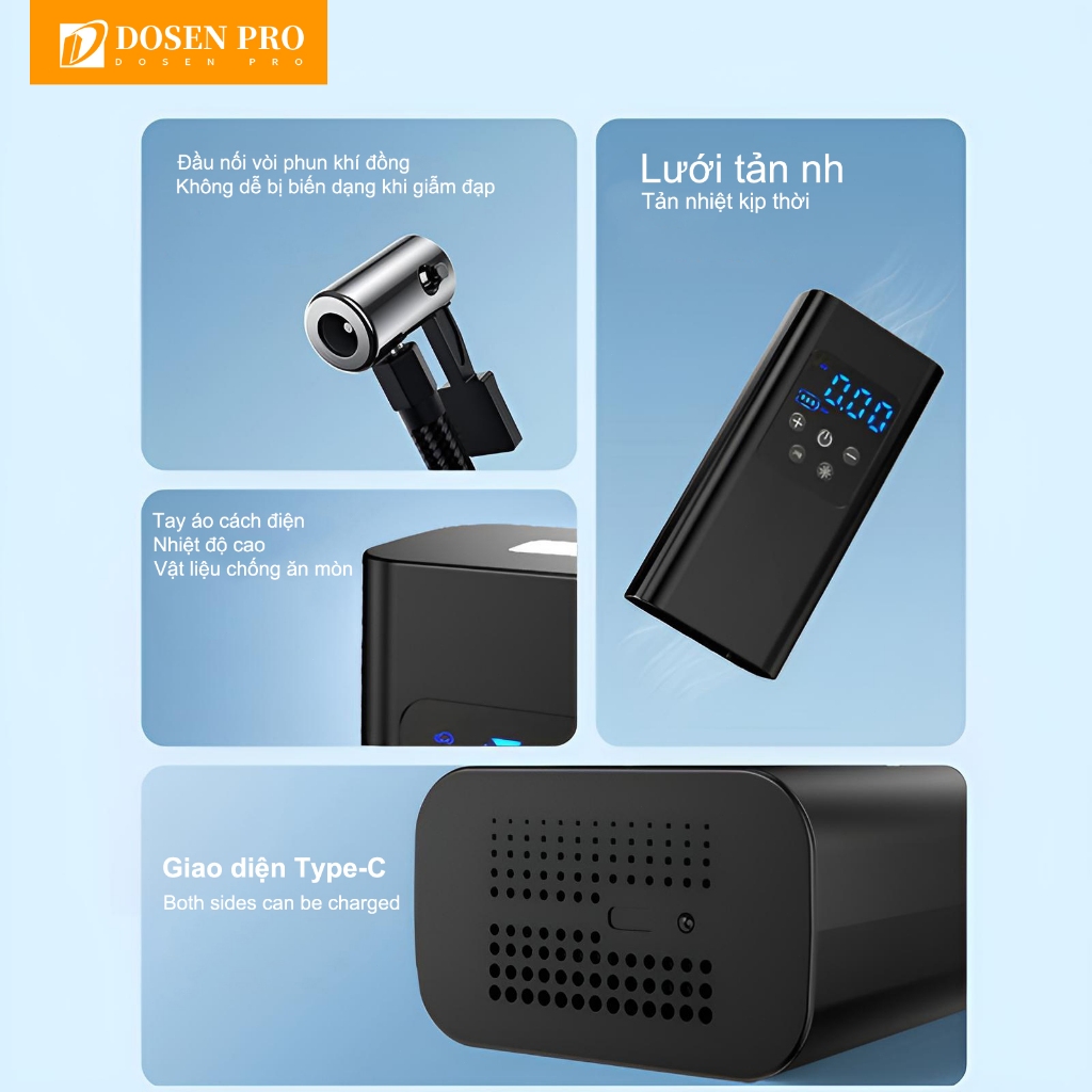 DOSEN Pro Máy bơm hơi lốp với đồng hồ đo áp suất lốp kỹ thuật số và đèn LED, Máy nén khí cho ô tô và xe đạp xe máy | BigBuy360 - bigbuy360.vn