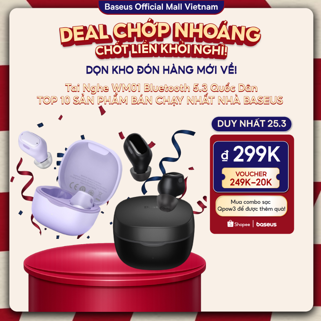 Tai Nghe Baseus WM01 Bluetooth 5.3 tai nghe Chống Ồn Có Micro điều Khiển Bằng Cảm ứng