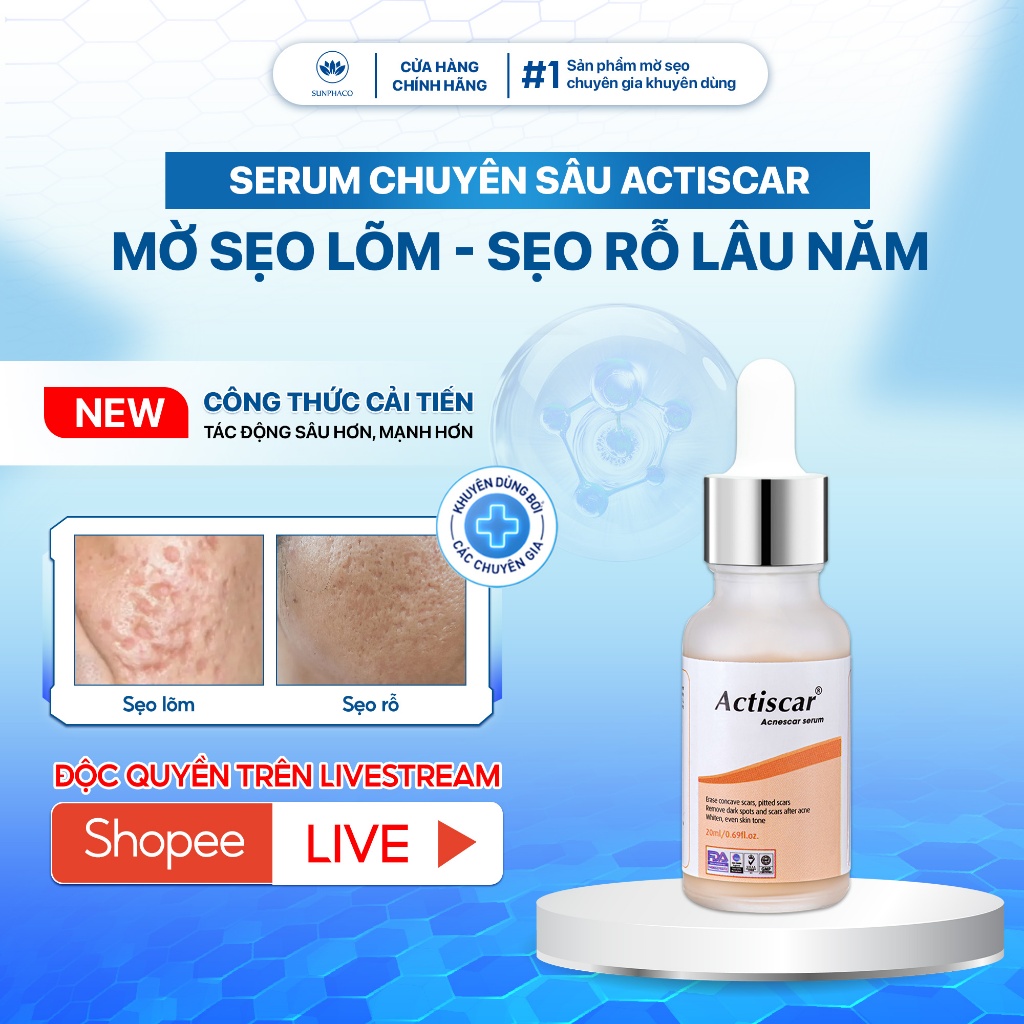 Serum Actiscar 20ml - Hỗ Trợ Xử Lý Sẹo Lõm Lấp Đầy Sẹo Rỗ Lâu Năm