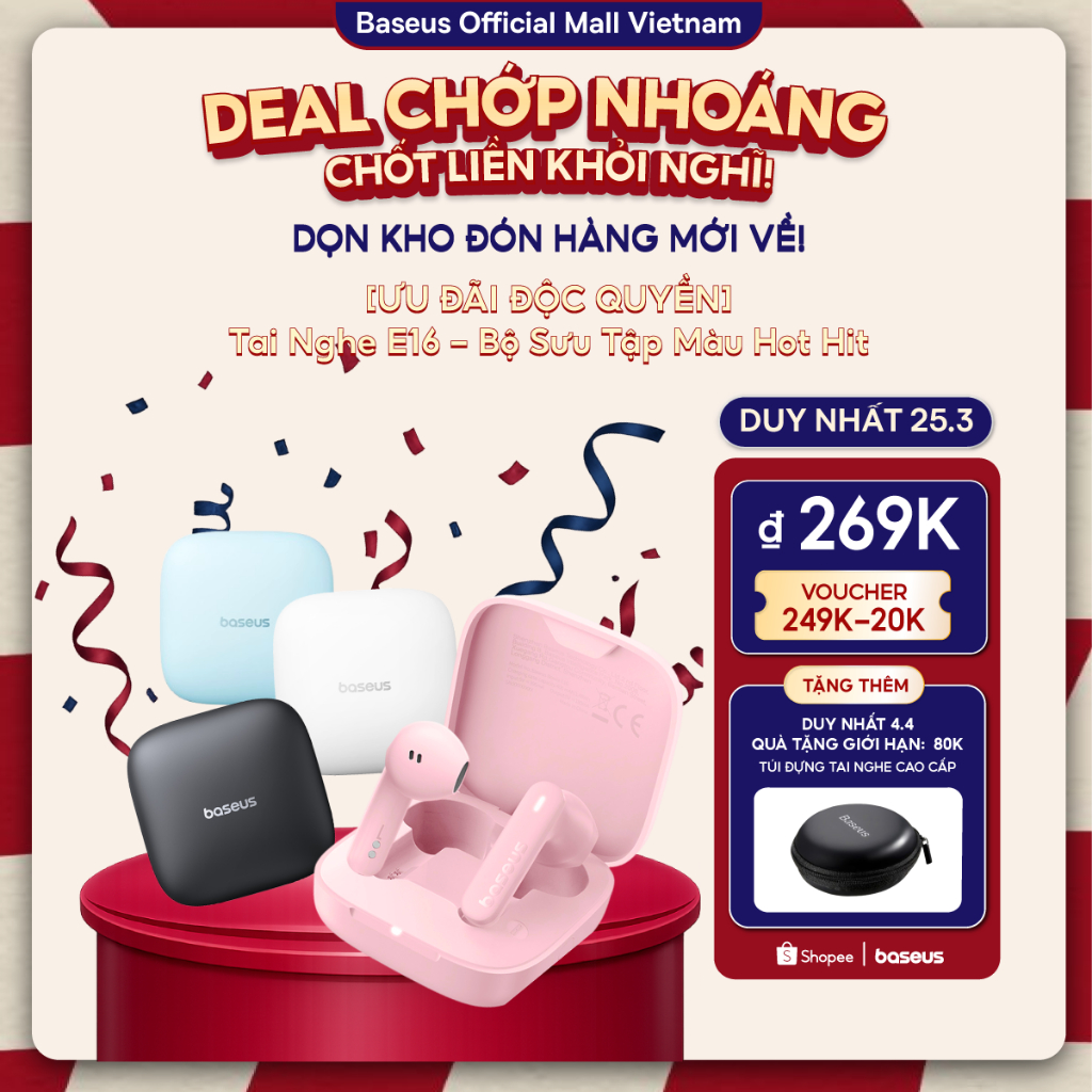Tai Nghe Không Dây Baseus E16 TWS Bluetooth 5.3 Có Hai Micro ENC Nhét Trong Chống Ồn Điều Khiển Bằng Cảm ứng