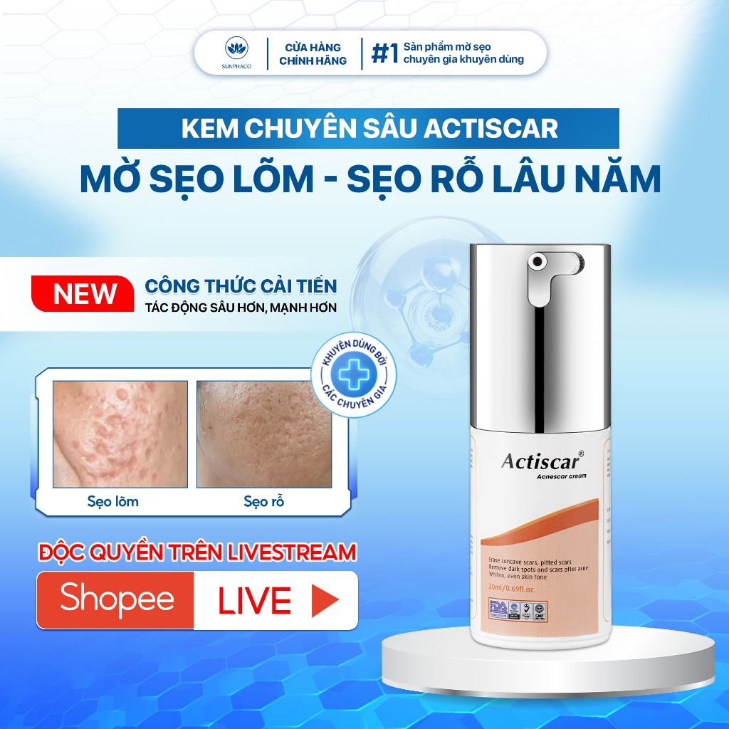 Kem Bôi Actiscar 20ml Làm Mờ, Làm Giảm Sẹo Lõm, Sẹo Rỗ, Lấp Đầy Sẹo Lõm