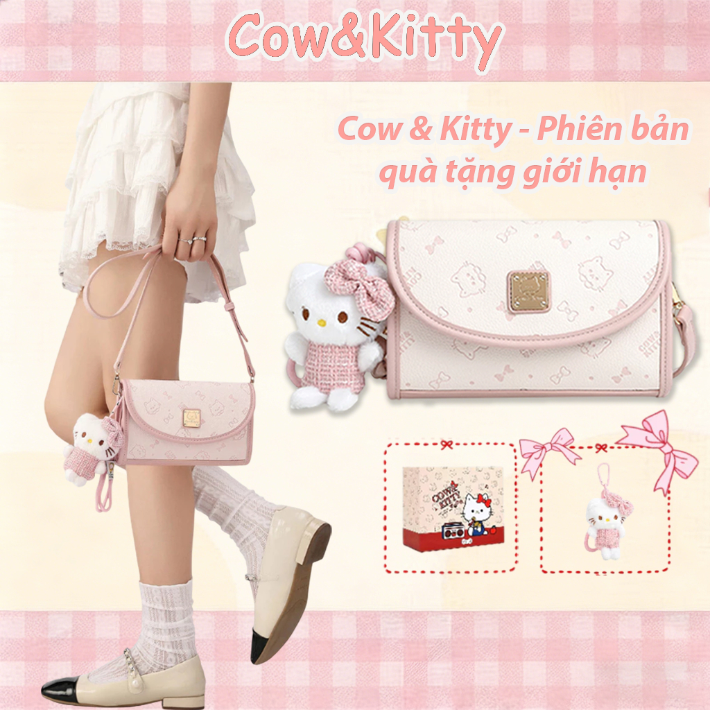 COW&KITTY  Túi Đeo Chéo Màu Hồng Phong Cách Hello Kitty Dễ Thương