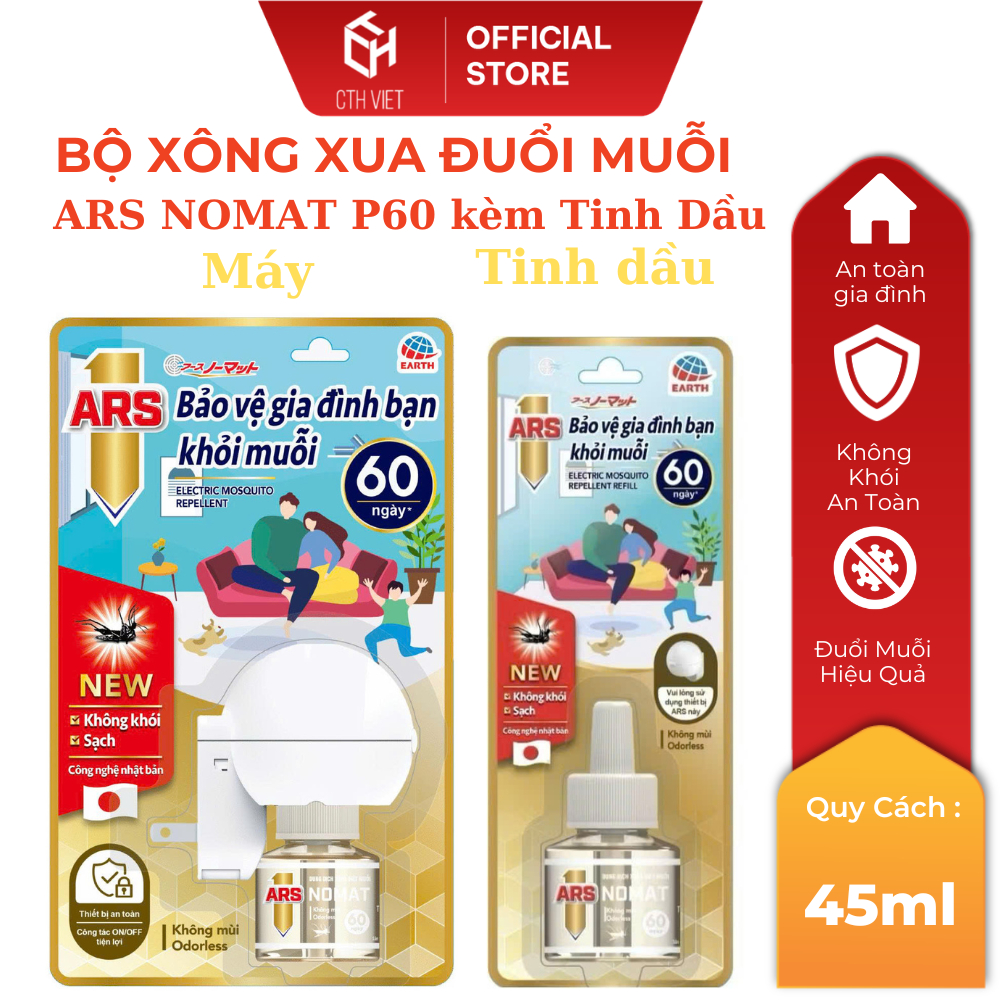 [ ComBo 02 Hộp ] Tinh dầu/ Máy đuổi muỗi ARS Nomat P60 nhỏ gọn tiện lợi Hiệu Quả...