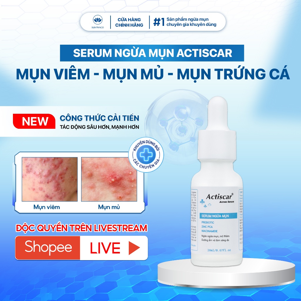 Combo Kem Chấm Mụn Và Serum Actiscar Acnes Giảm Mụn Sưng Viêm, Mụn Trứng Cá, Gom Khô Cồi Và Ngừa Mụn