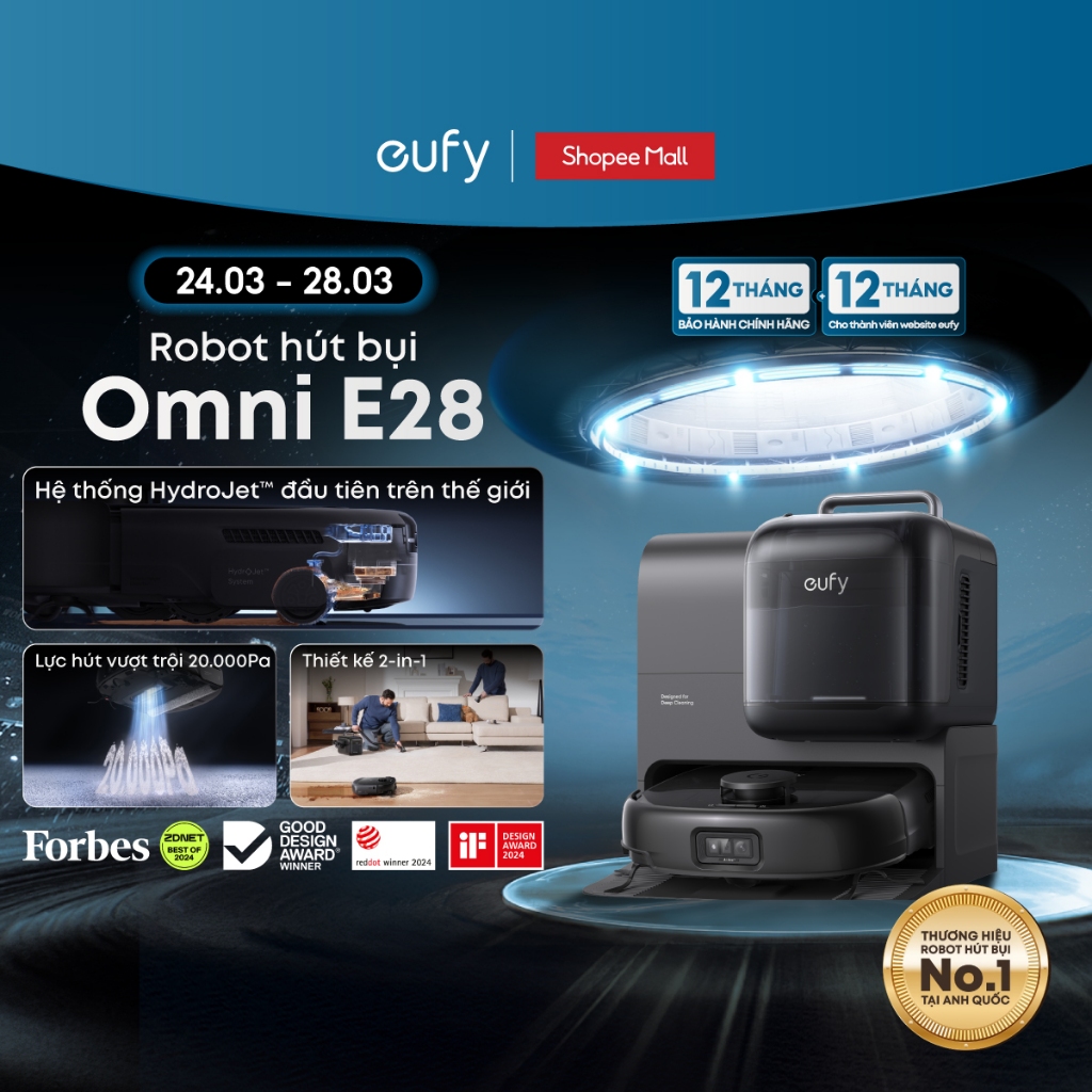 Robot hút bụi lau sàn eufy Omni E28 | Lực hút 20000Pa | Tích hợp máy làm sạch cầm tay - Hàng chính h