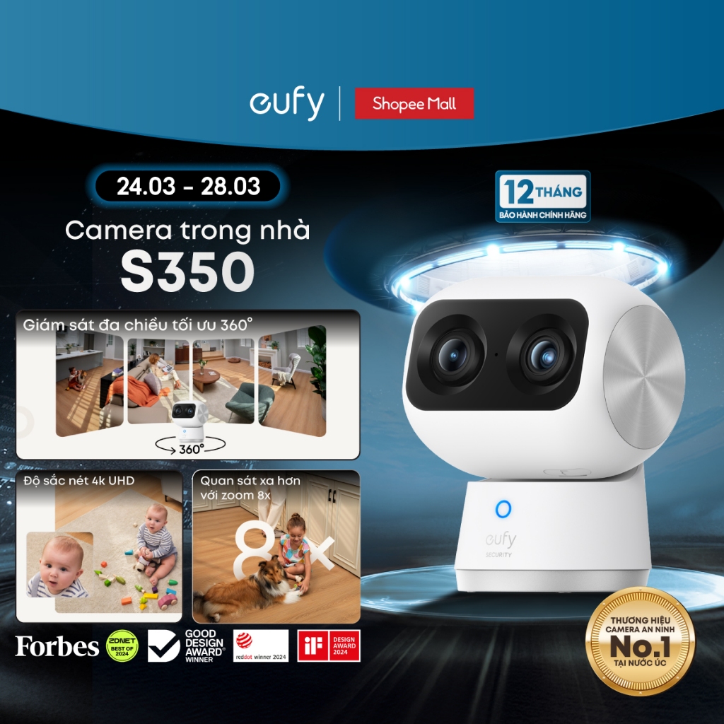 Camera trong nhà Eufy Indoor S350 | Bảo mật tuyệt đối | Combo S350 + S220 | Combo S350 + C220 - Hàng