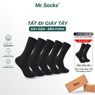 Hộp 5 đôi tất nam cổ cao công sở Mr.Socks, vớ đen dài mang giày tây cao cấp, hút ẩm thoáng khí - TAYGANCHIM-DEN-CB5