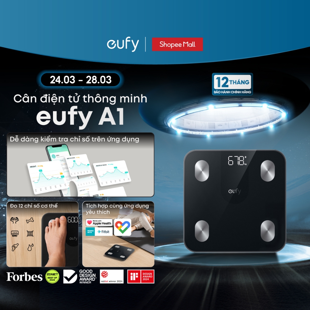 Cân điện tử thông minh eufy A1 | Bluetooth lưu trữ | Thiết kế nhỏ gọn - Hàng chính hãng - Bảo hành 1