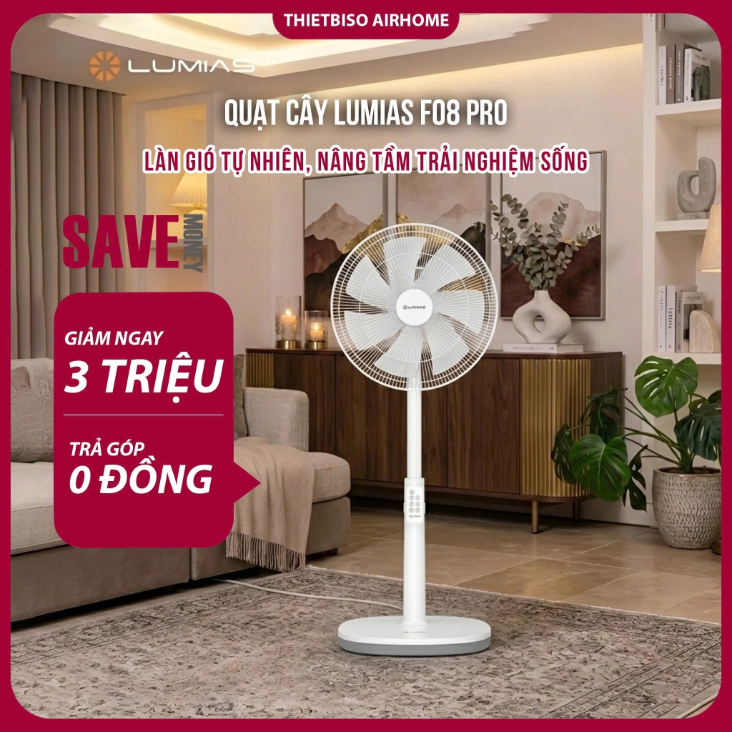 Quạt đứng Lumias màu trắng F08/F08 Pro - 28W, 7 cấp độ gió, kết nối wifi, có remote - Bảo Hành 12 th