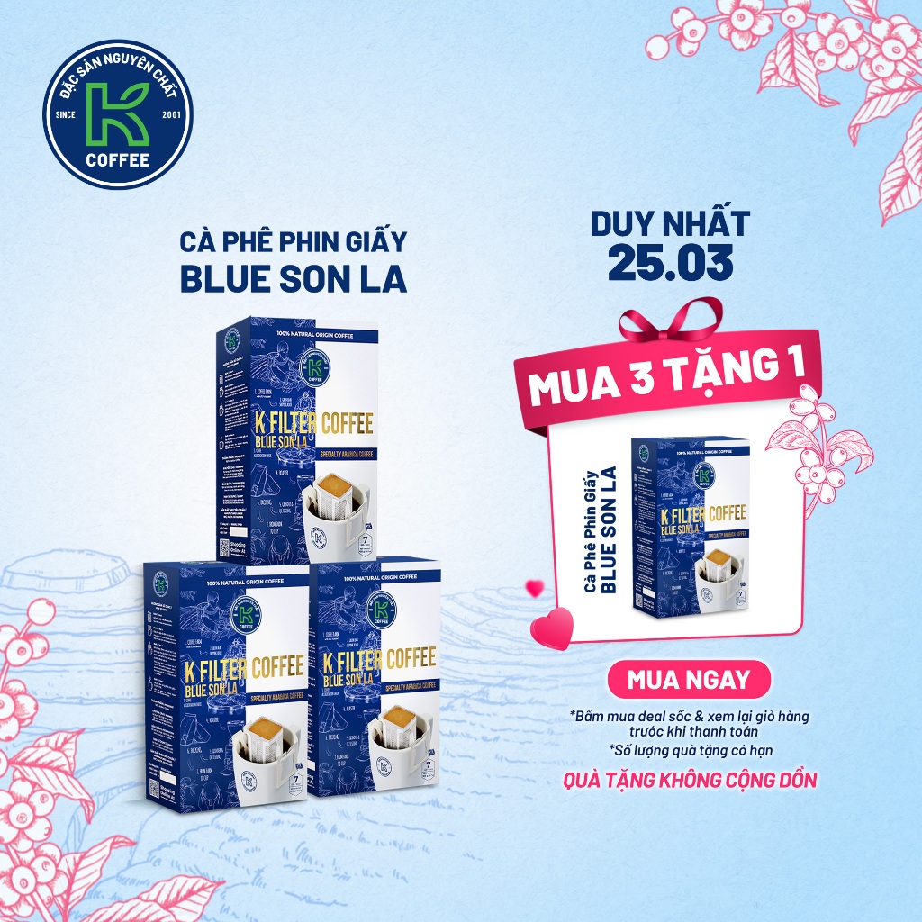 Cà Phê Phin Giấy K Coffee Filter Blue Son La 105g với 100% cà phê Arabica - Thương Hiệu K COFFEE