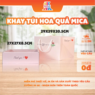 Hộp Giấy Mica Hình Vuông 27x27x8,5cm Đựng Hoa Quả, Trái Cây , Kèm Túi Đựng Có Quai Xách Tiện Lợi _ 4K PRINTING