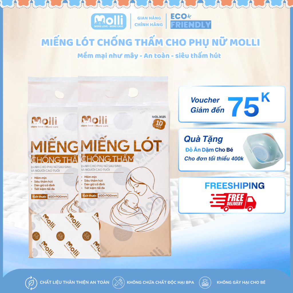 Miếng Lót Chống Thấm Sử Dụng 1 Lần KT 60x90cm Dành Cho Phụ Nữ Sau Sinh Và Người Cao Tuổi - MOL3025