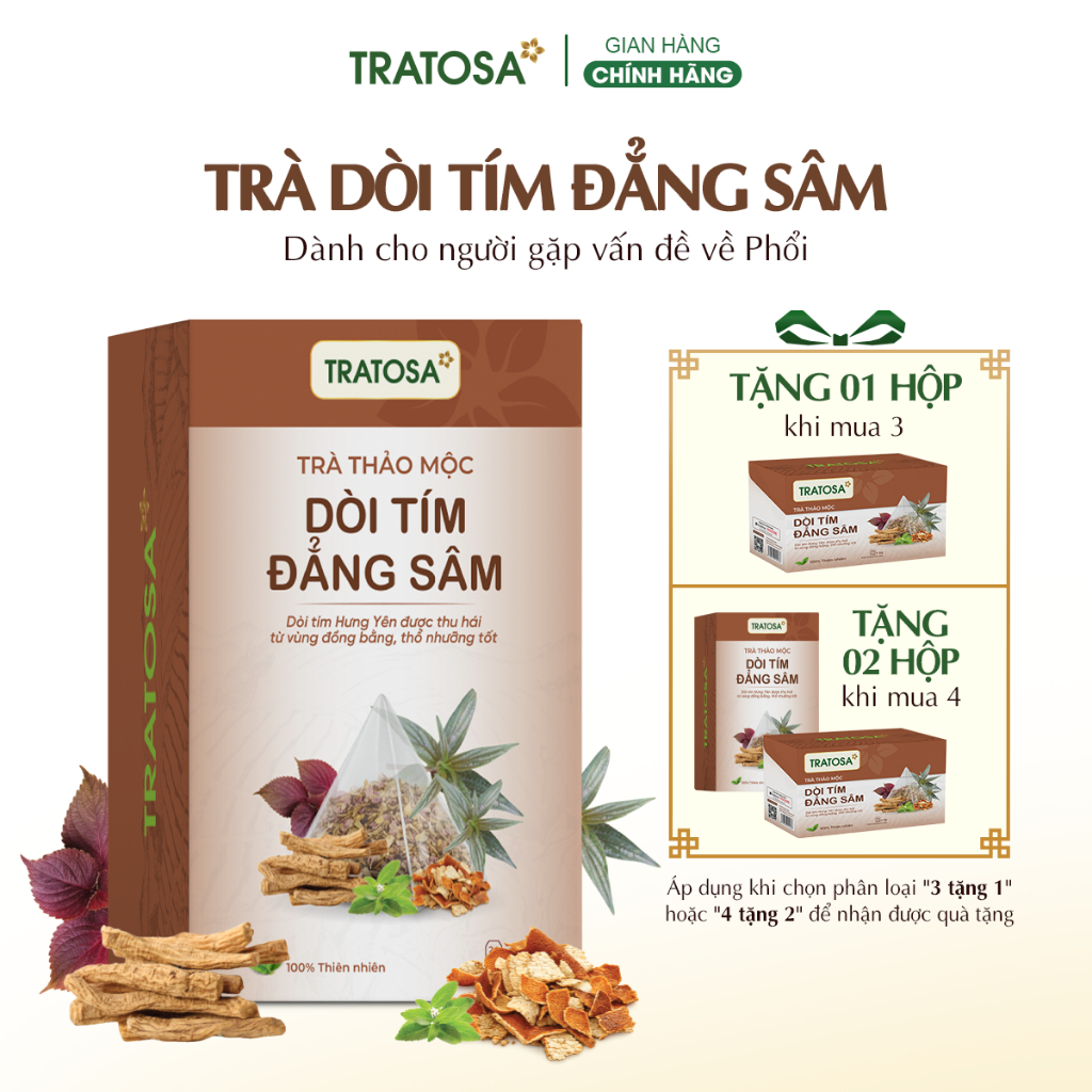 Trà dòi tím đẳng sâm TRATOSA 7 vị tốt cho phổi, hệ hô hấp an toàn từ thiên nhiên