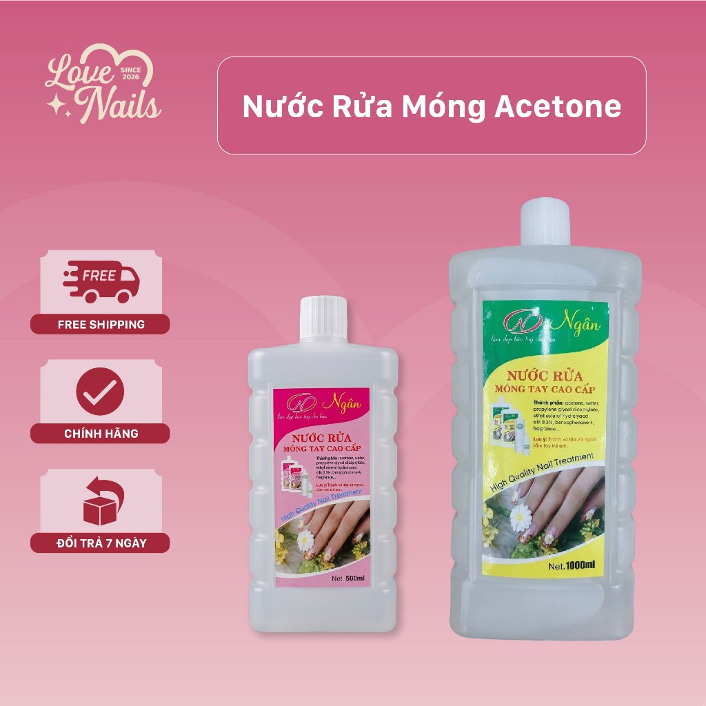 Nước Rửa Móng Tay Acetone Ngân - Dung Dịch Tẩy Sơn Móng, Tháo Gel, Tháo Bột Nail Chuyên Dụng