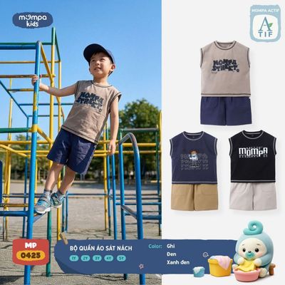 Bộ cộc tay cho bé Mompa sát nách 1-5 tuổi vải Cotton Actif co giãn thấm hút nhanh khô MP 0425