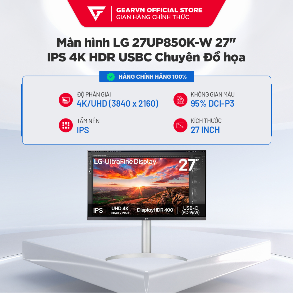 Màn hình LG 27UP850K-W 27 inch IPS 4K HDR USBC PD 90W Chuyên Đồ họa