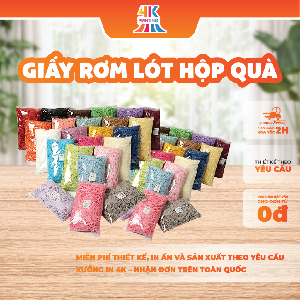 Giấy rơm lót hộp quà, nhiều màu sợi to cao cấp _4KPRINT