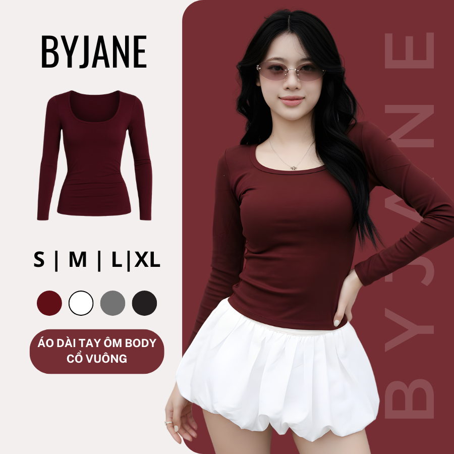 (XẢ KHO) Áo Thun Nữ Dài Tay Cổ Vuông Ôm Body Chất Cotton Co Giãn 4 Chiều Mềm Mịn Tôn Dáng Basic Sang Trọng BYJANE – 777 | BigBuy360 - bigbuy360.vn