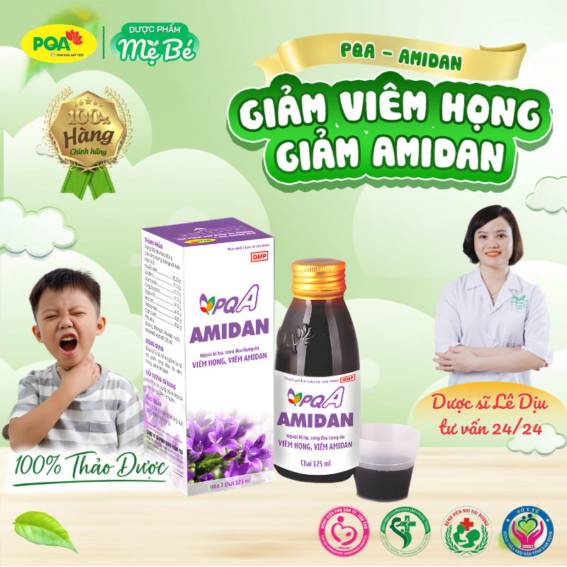 Siro amidan thảo dược PQA đặc hiệu giảm ho, viêm amidan, đau rát họng cho cả gia đình hộp 125ml