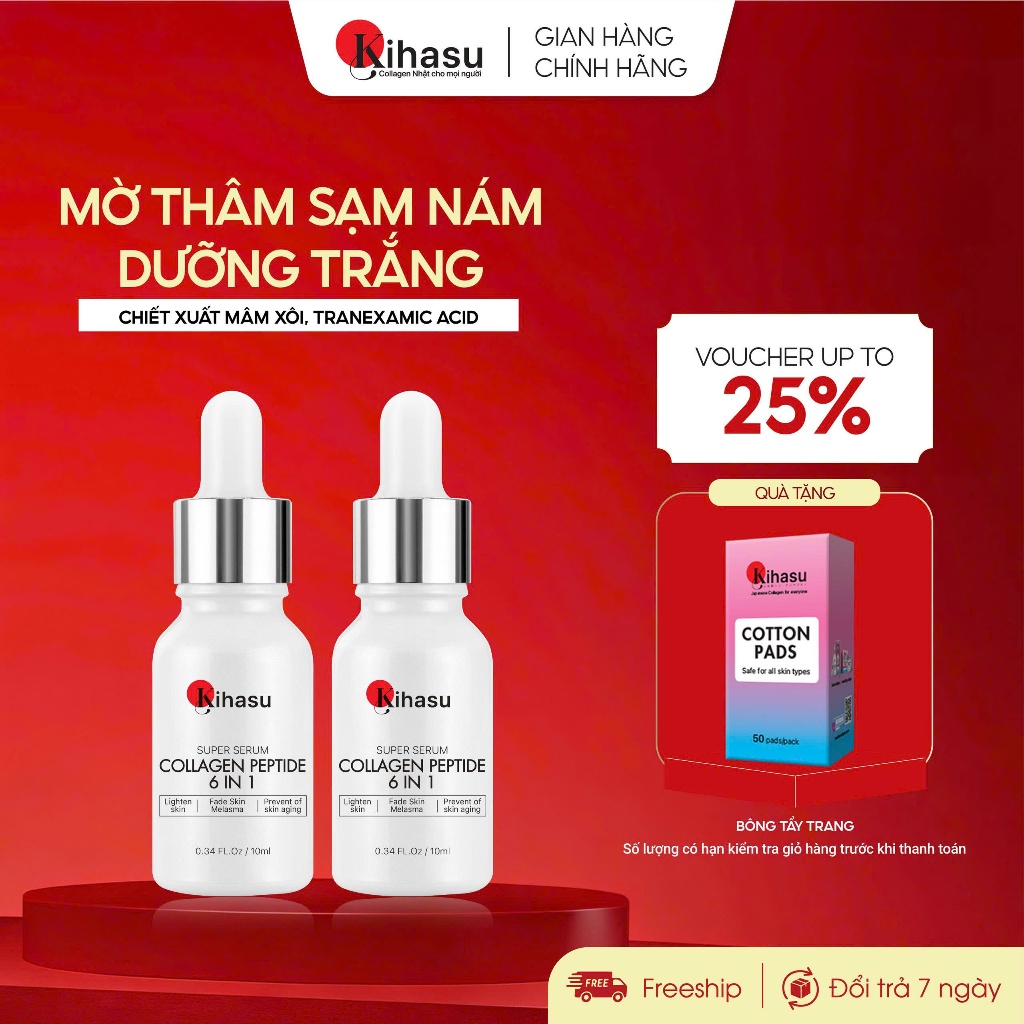 Combo 2 Serum Mờ Nám KIHASU 6in1 – Collagen Nhật Nano, Serum Mờ Thâm, Dưỡng Sáng, Phục Hồi Da Yếu