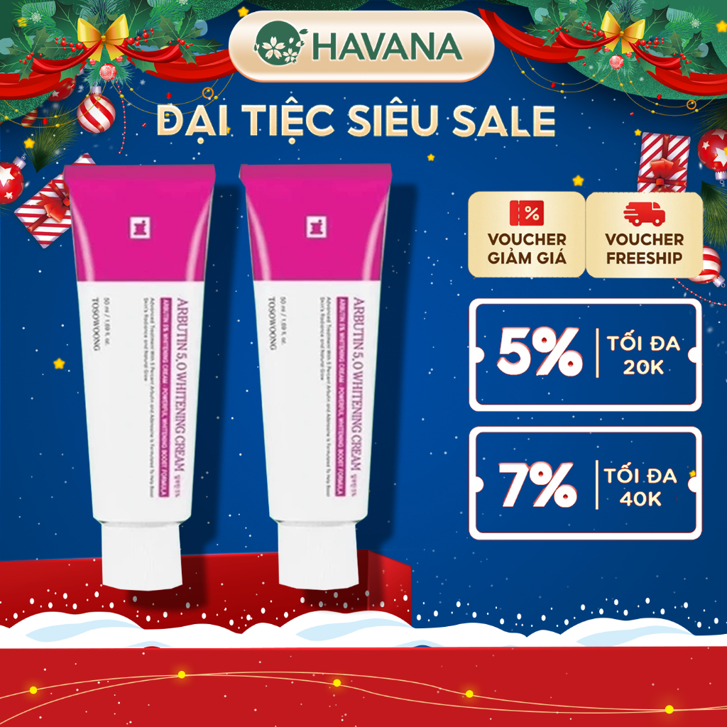 Kem Dưỡng Da Arbutin 5% Tosowoong Hàn Quốc Dưỡng Da Trắng Sáng Mờ Nám Tàn Nhang 50ml