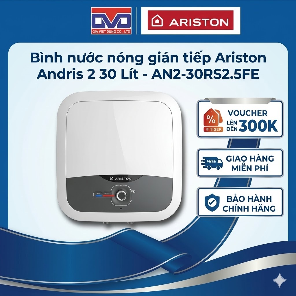 Bình nước nóng gián tiếp Ariston Andris 2 30L - Có đèn báo nước - AN2-30RS2.5FE - Hãng chính hãng
