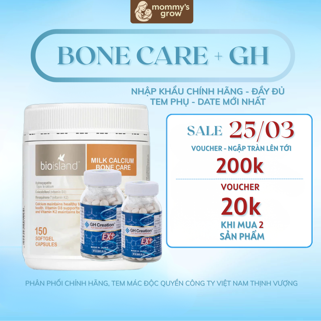 Viên Uống Hỗ Trợ Phát Triển Chiều Cao Nhật Bản GH Creation EX+ kết hợp với canxi boncare