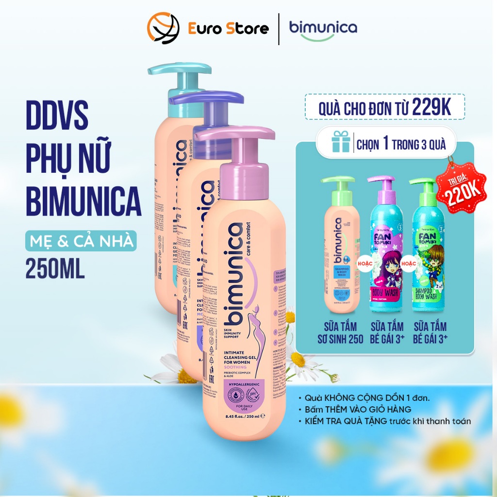Gel Dung Dịch Vệ Sinh Phụ Nữ Bimunica 250 ml, DDVS PN Dạng Bọt 150ml, DDVS 10ml