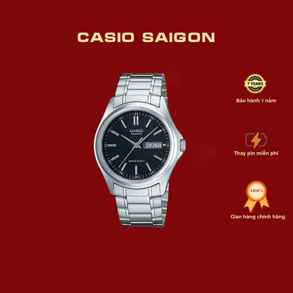 (Chính Hãng) Đồng Hồ Casio Nam MTP-1239D-1A Size 38.5mm Mặt Đen - Bảo Hành 7 Năm