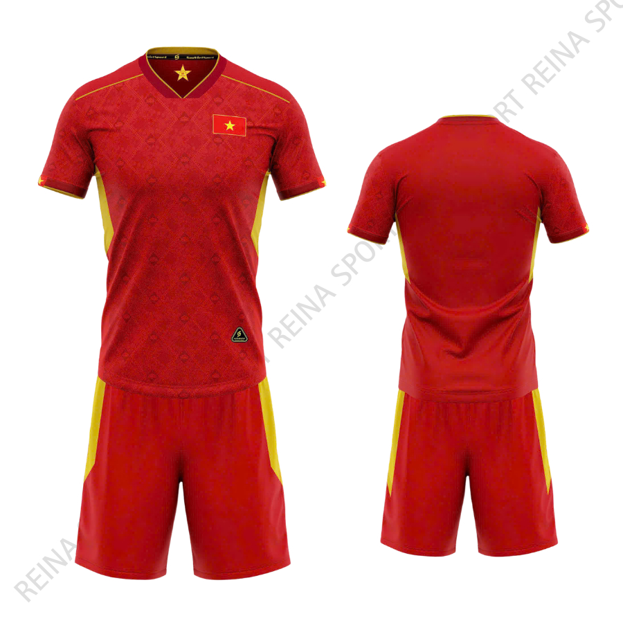 Quần Áo Bóng Đá tuyển Việt Nam đỏ - Vải mè SV- In Tên Số Theo Yêu Cầu REINA SPORT