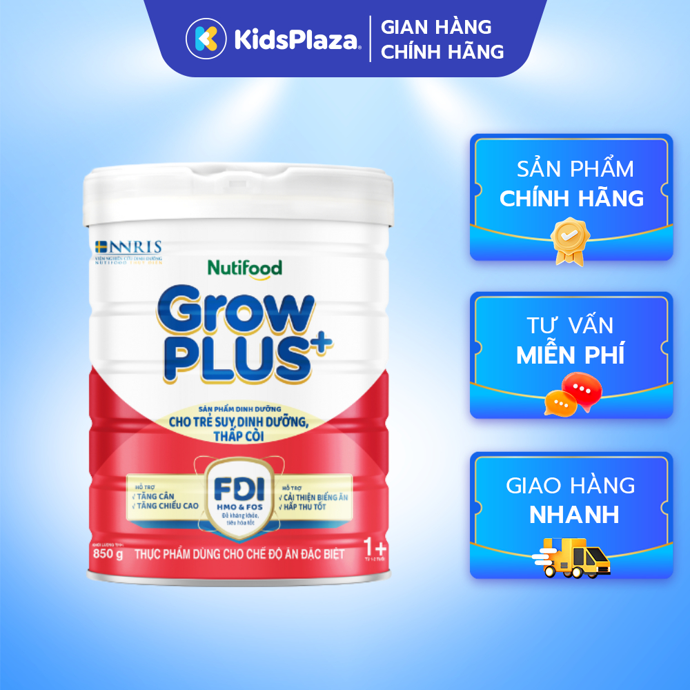 Sữa bột Nutifood Grow Plus đỏ 1+ 850g cho bé - Chính Hãng