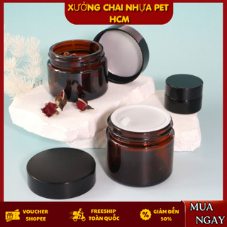 Hũ Thủy Tinh Nâu 5g -100g Nắp Đen – Hũ Chiết Mỹ Phẩm, Đựng Kem Dưỡng Cao Cấp
