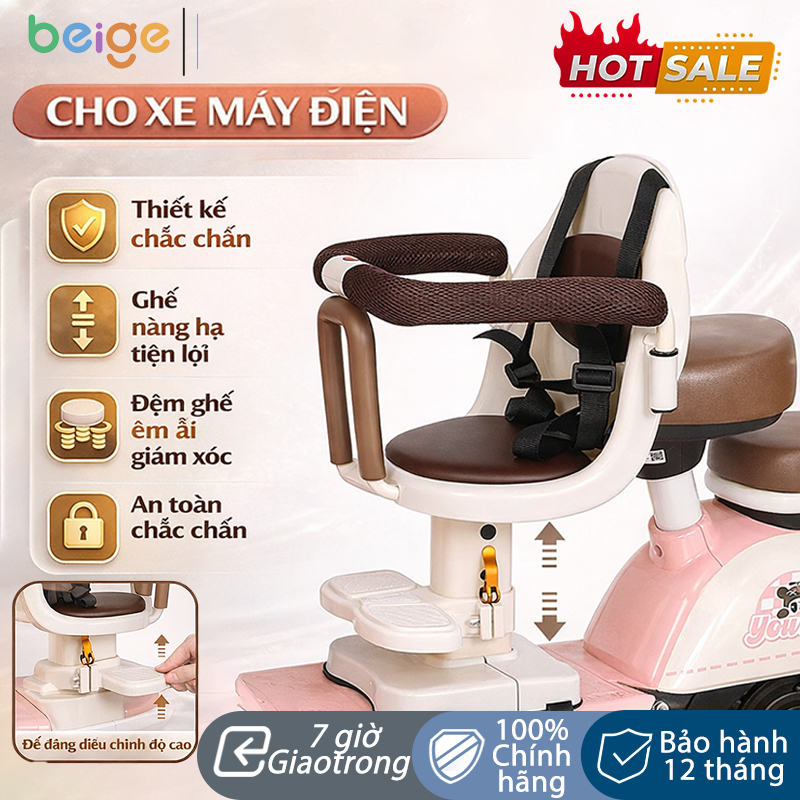 ghế ngồi xe máy cho bé Beige,ghế ngồi xe điện cho bé,Dùng được cho mọi loại xe