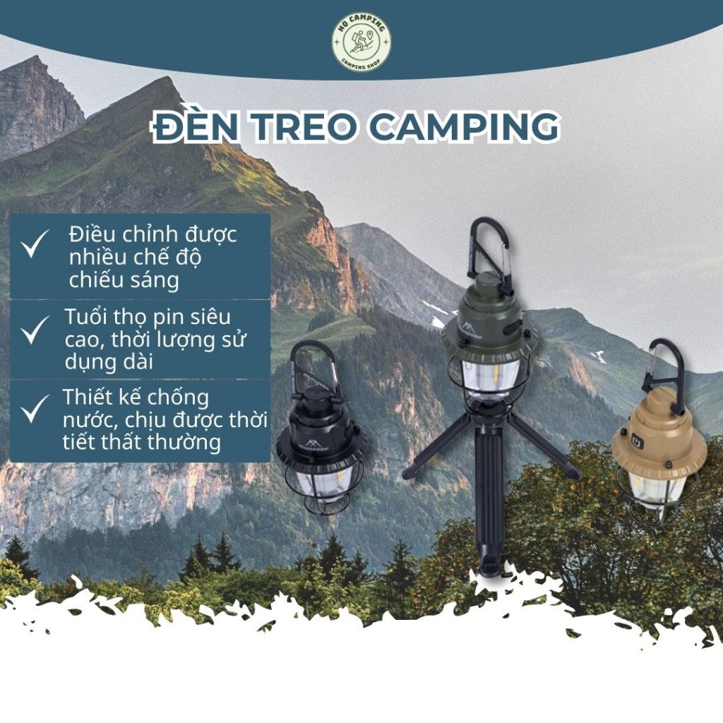 [HQ CAMPING] Đèn treo camping hình nón thông, chiếu sáng 360°, đa chế độ sáng,tạo không gian ấm cúng